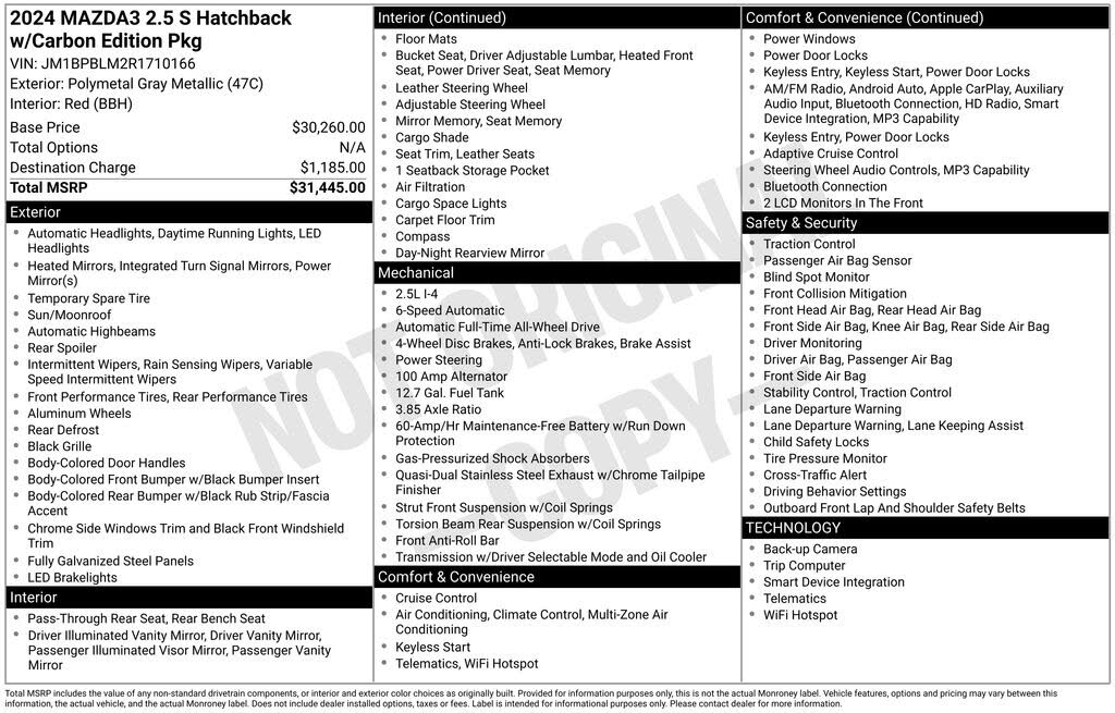 2024 Mazda MAZDA3 2.5 S Carbon Edition Hatchback AWD