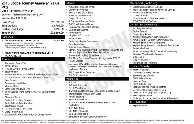 2015 Dodge Journey American Value Package FWD