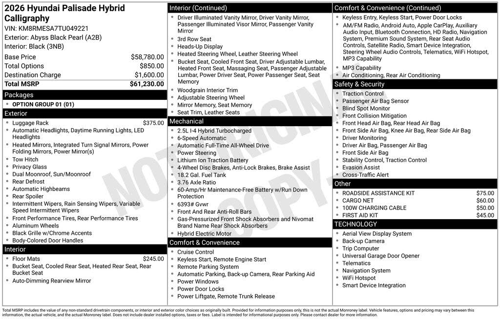 2026 Hyundai Palisade Hybrid Calligraphy AWD