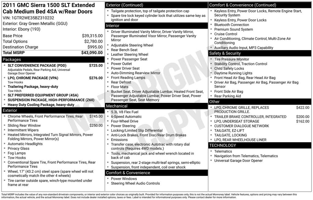 2011 GMC Sierra 1500 SLT Ext. Cab 4WD