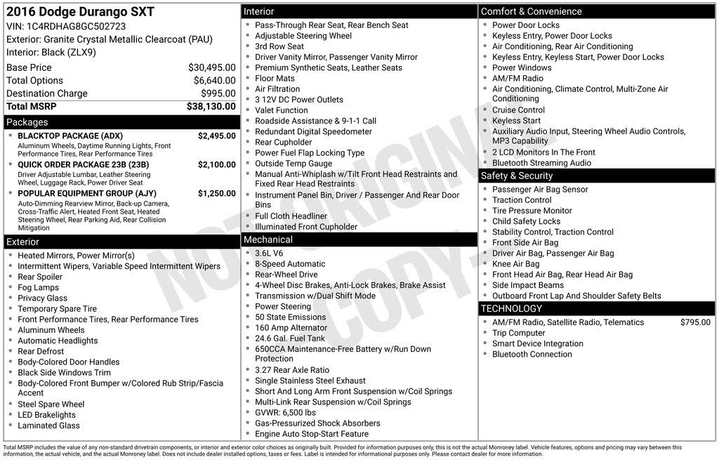 2016 Dodge Durango SXT RWD