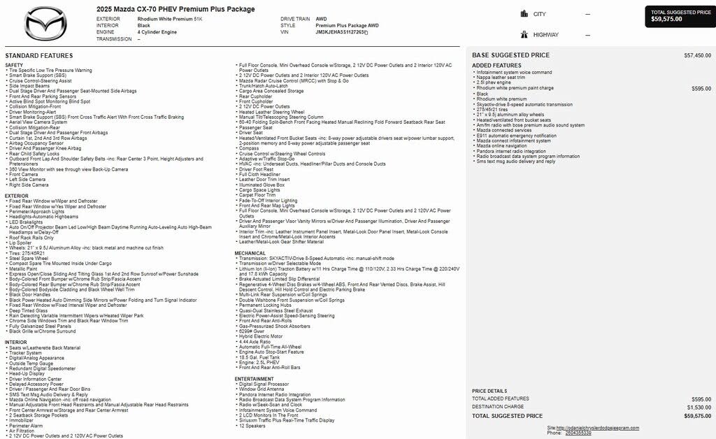 2025 Mazda CX-70 PHEV Premium Plus AWD