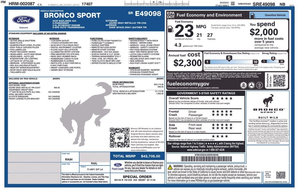 2025 Ford Bronco Sport Badlands AWD