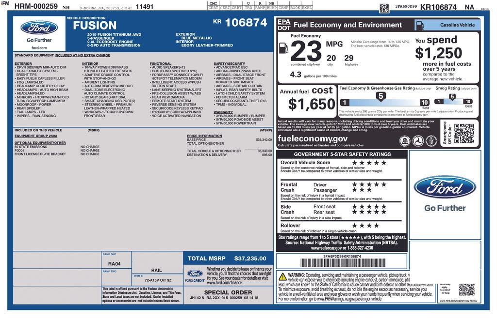 2019 Ford Fusion Titanium AWD