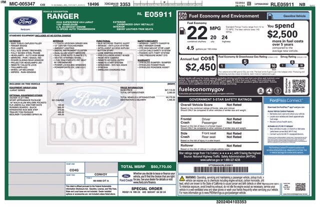 2024 Ford Ranger Lariat SuperCrew 4WD