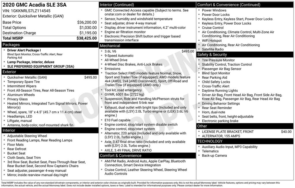 2020 GMC Acadia SLE AWD