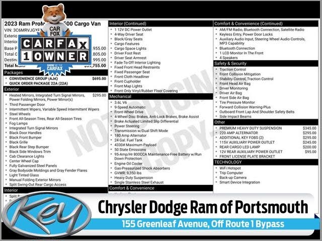 2023 RAM ProMaster 3500 159 High Roof Extended Cargo Van FWD