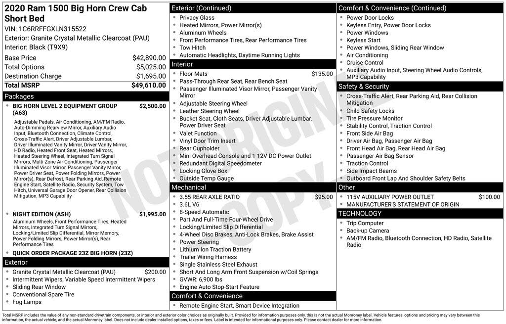 2020 RAM 1500 Big Horn Crew Cab 4WD