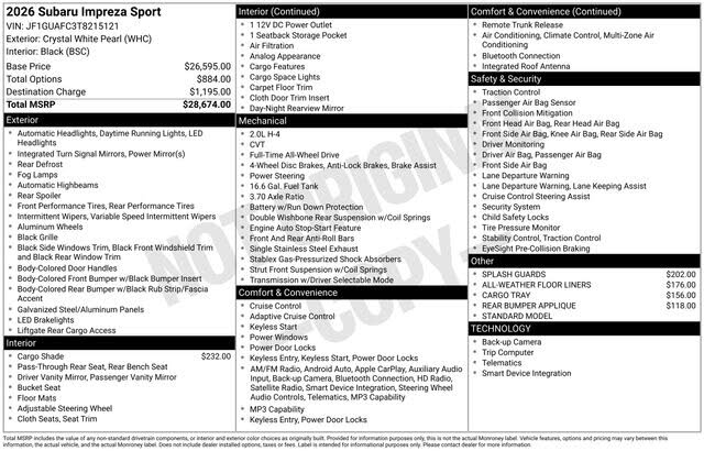 2026 Subaru Impreza Sport AWD