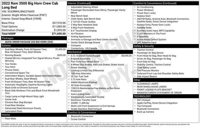 2022 RAM 3500 Big Horn Crew Cab LB DRW 4WD