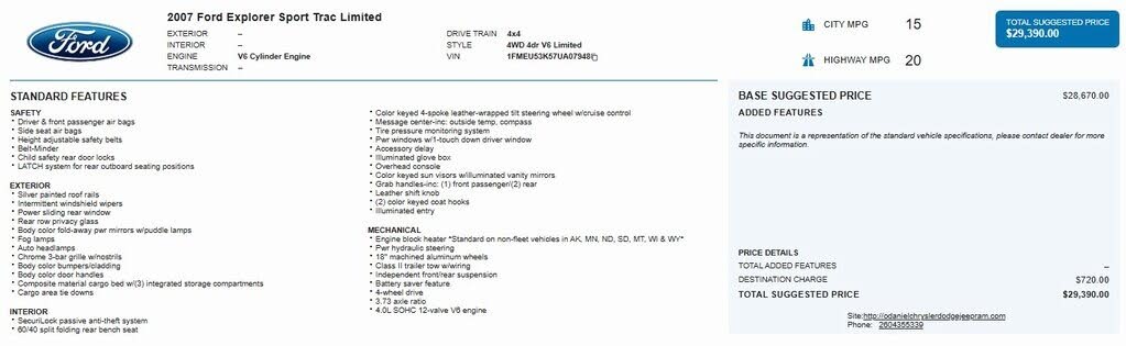 2007 Ford Explorer Sport Trac Limited 4WD