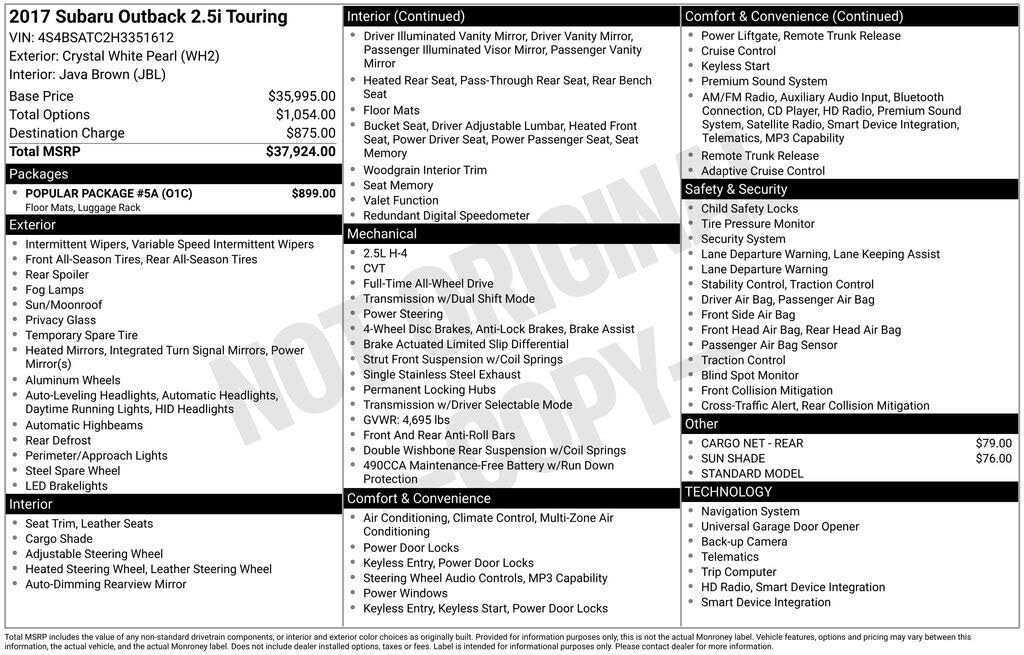 2017 Subaru Outback 2.5i Touring AWD