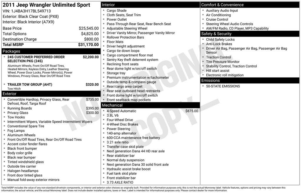 2011 Jeep Wrangler Unlimited Sport 4WD
