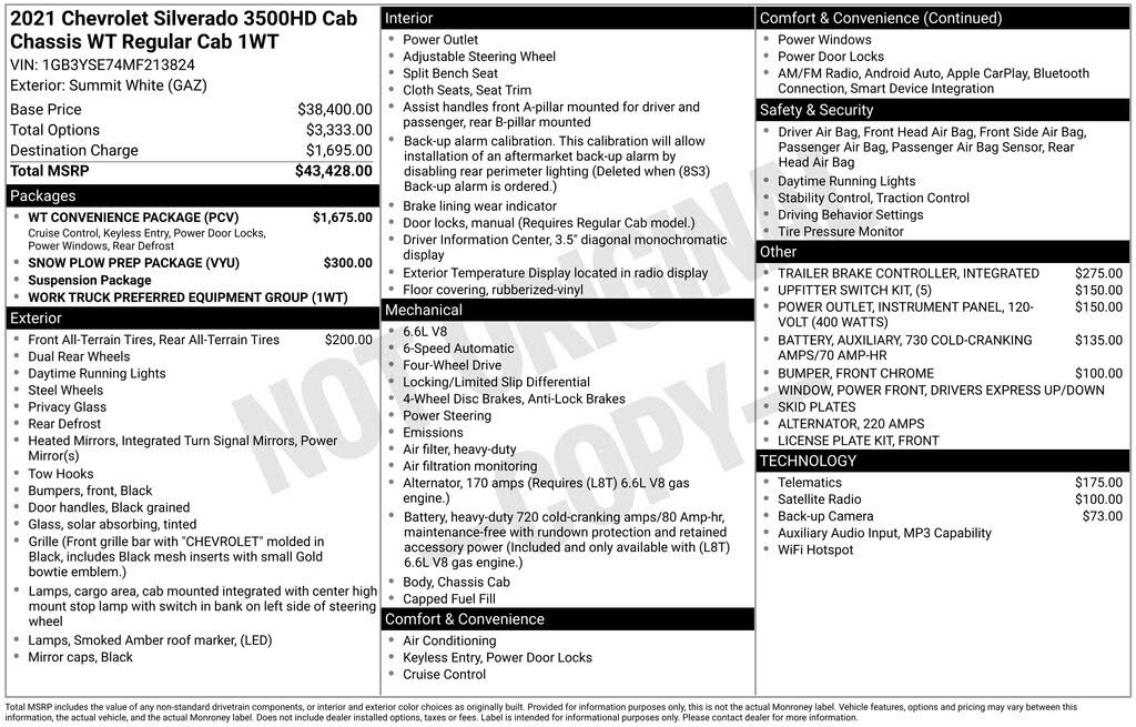 2021 Chevrolet Silverado 3500HD Work Truck LB 4WD