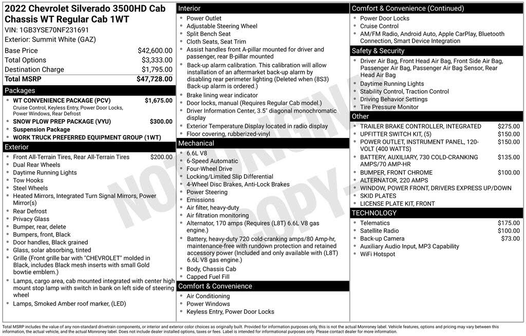 2022 Chevrolet Silverado 3500HD Work Truck LB 4WD