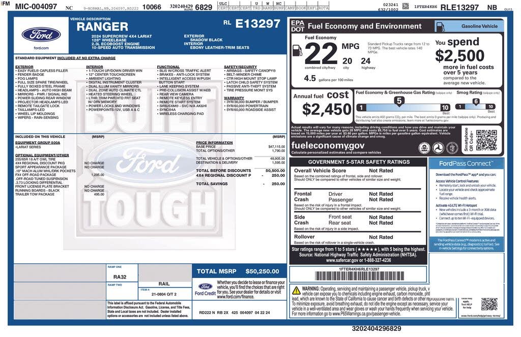 2024 Ford Ranger Lariat SuperCrew 4WD