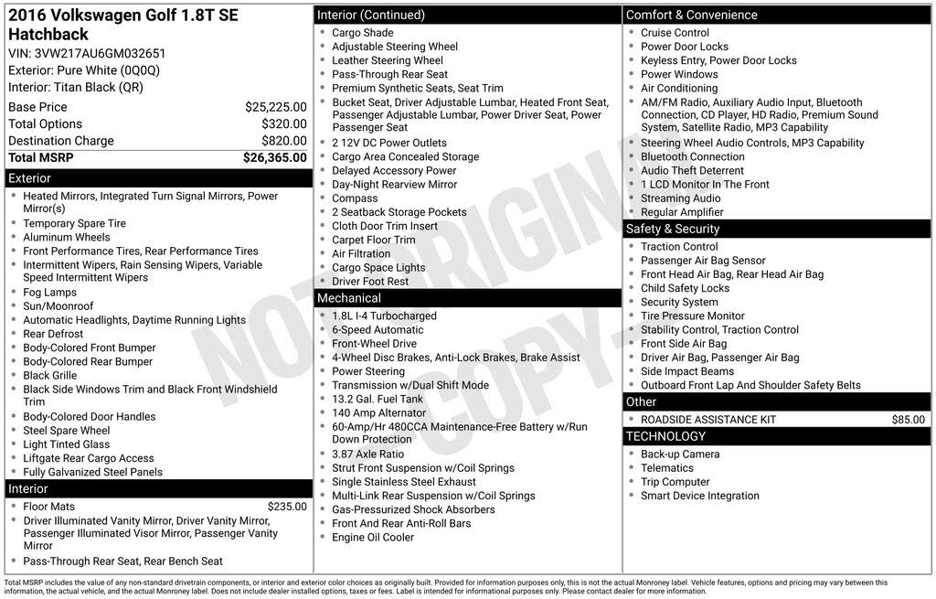 2016 Volkswagen Golf TSI SE 4-Door FWD