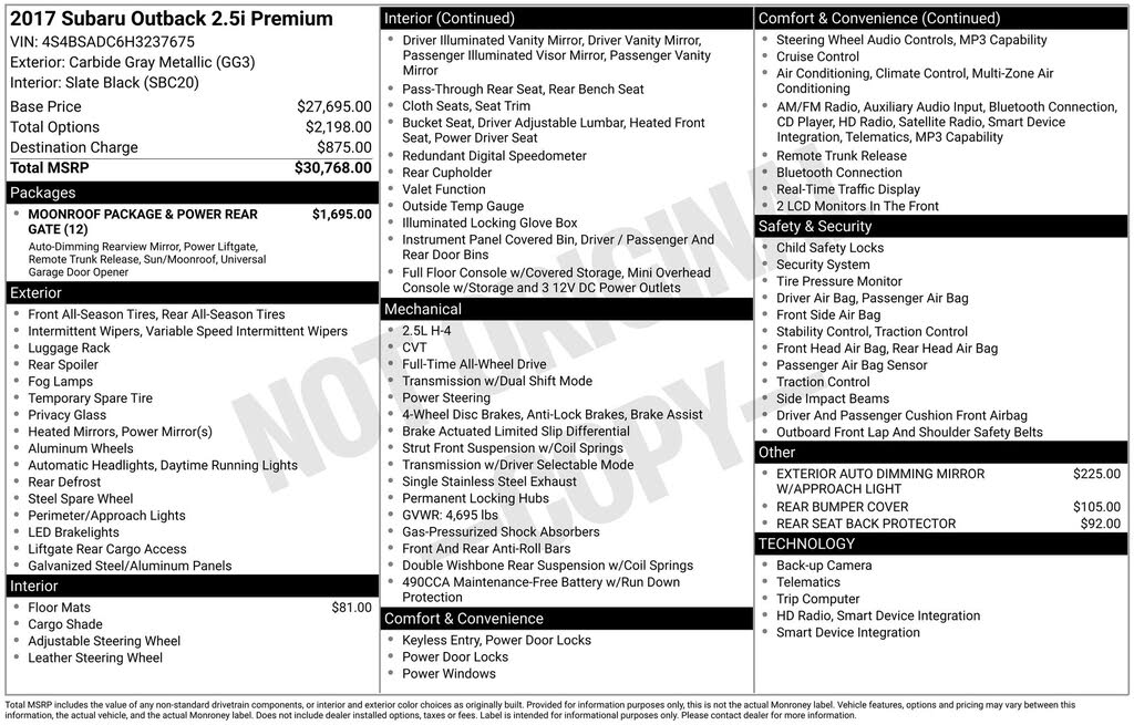 2017 Subaru Outback 2.5i Premium AWD
