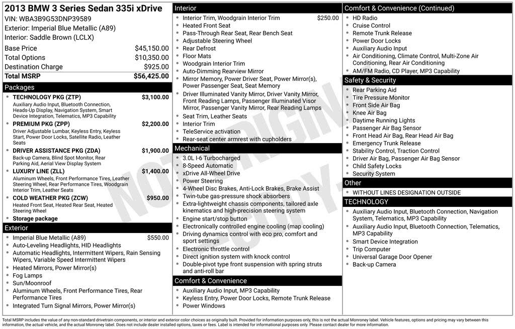 2013 BMW 3 Series 335i xDrive Sedan AWD