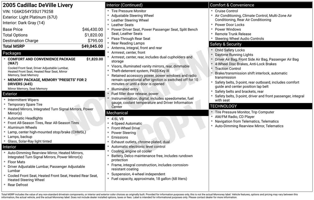 2005 Cadillac DeVille Livery Fleet Sedan FWD