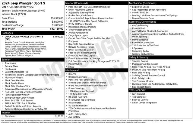 2024 Jeep Wrangler Sport S 4-Door 4WD