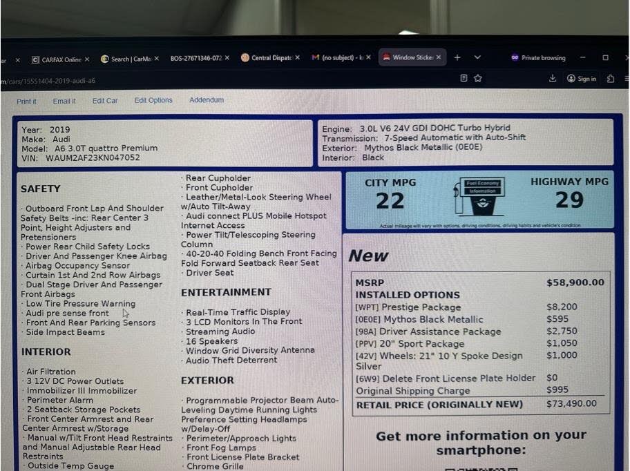 2019 Audi A6 55 TFSI quattro Prestige Sedan AWD