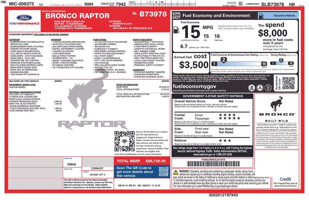 2025 Ford Bronco Raptor 4WD