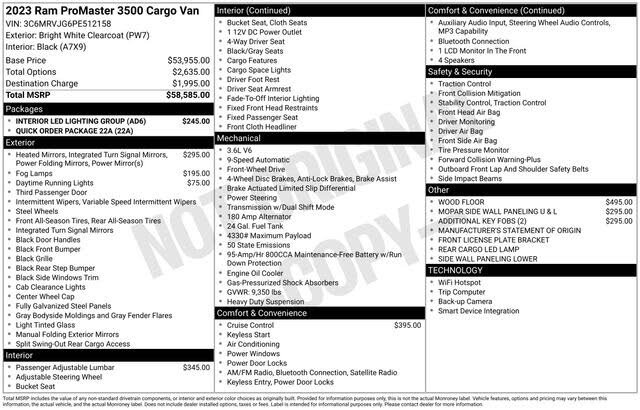2023 RAM ProMaster 3500 159 High Roof Extended Cargo Van FWD