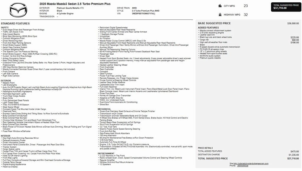 2025 Mazda MAZDA3 2.5 Turbo Premium Plus Sedan AWD