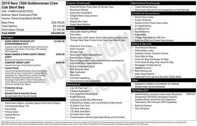 2015 RAM 1500 Outdoorsman Crew Cab 4WD