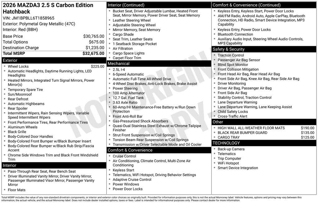 2026 Mazda MAZDA3 2.5 S Carbon Edition Hatchback AWD