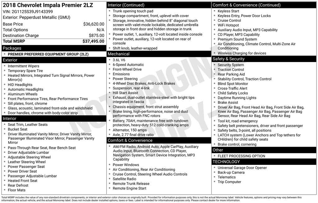 2018 Chevrolet Impala Premier FWD
