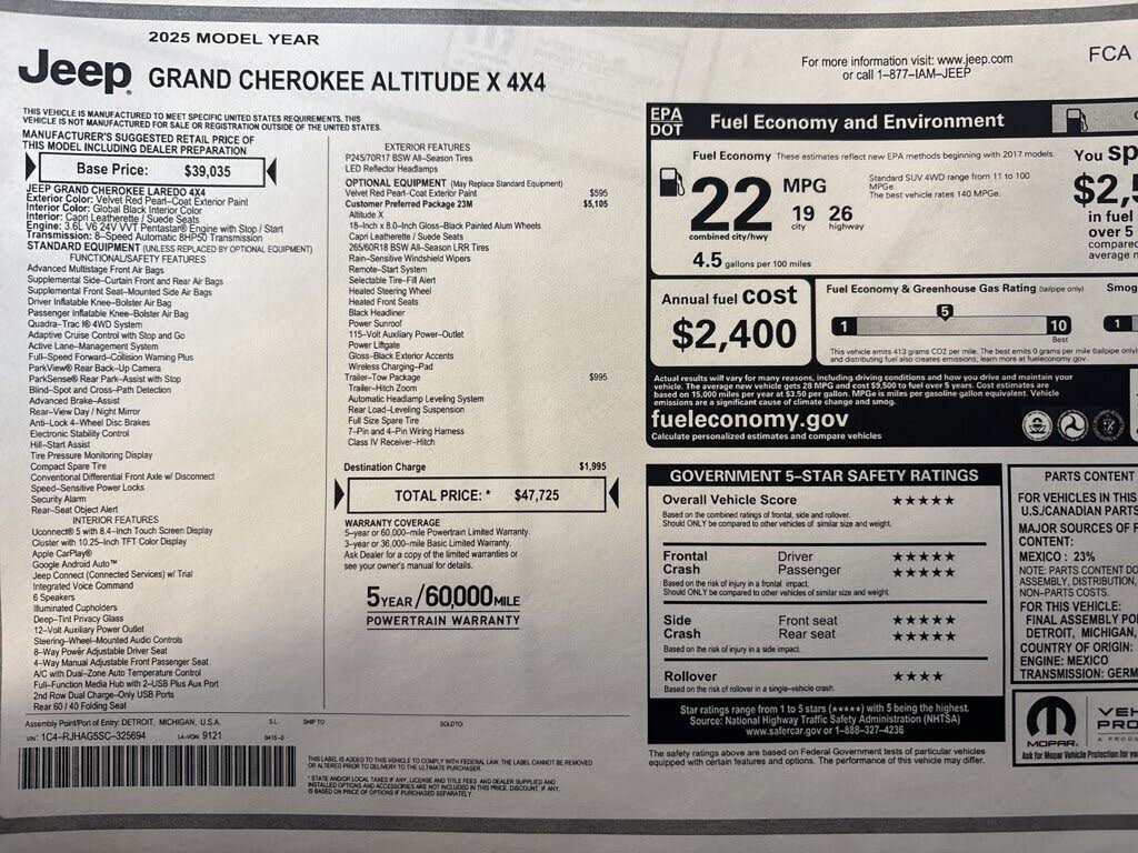 2025 Jeep Grand Cherokee Altitude X 4WD