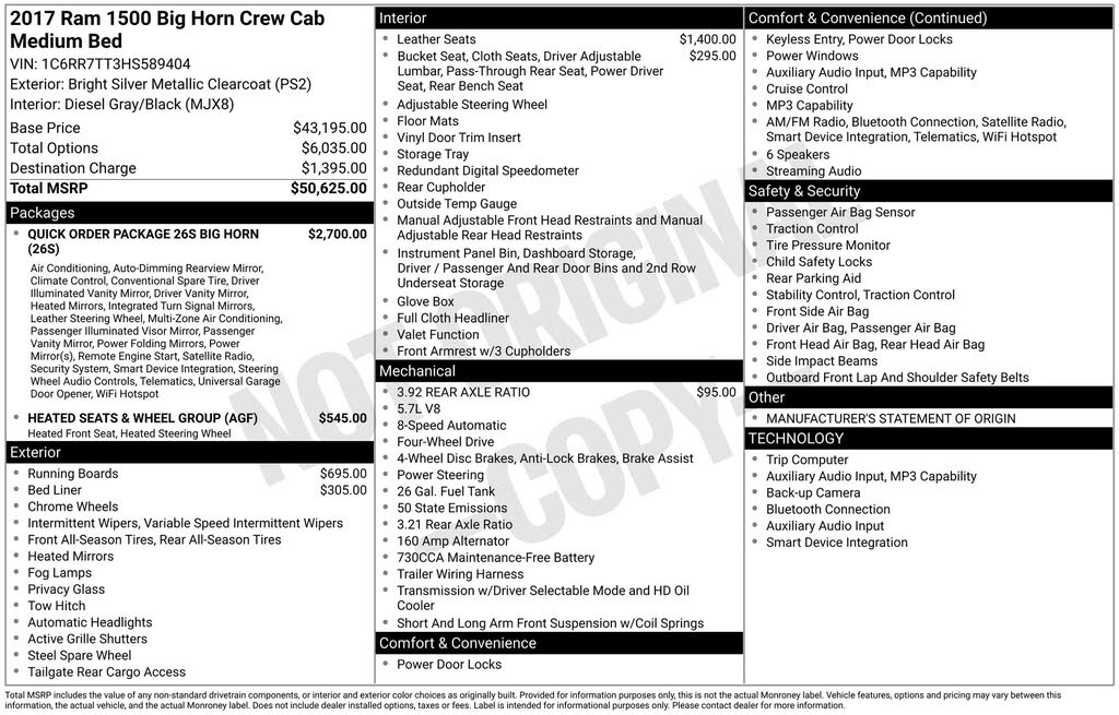 2017 RAM 1500 Big Horn Crew Cab 4WD