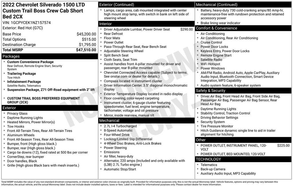 2022 Chevrolet Silverado 1500 Custom Trail Boss Crew Cab 4WD