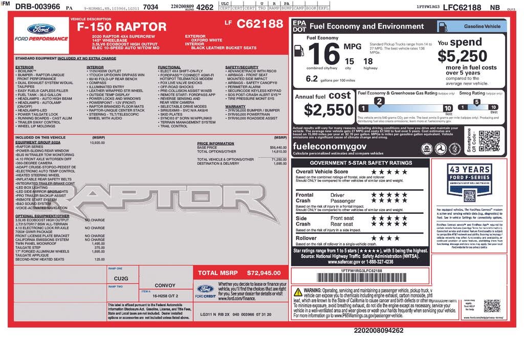 2020 Ford F-150 Raptor SuperCrew 4WD