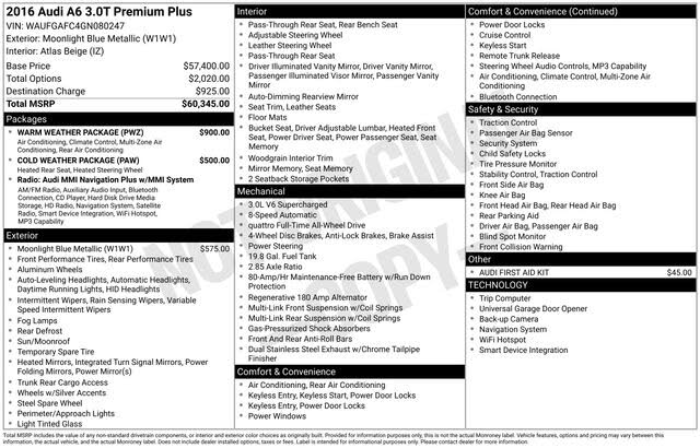 2016 Audi A6 3.0T quattro Premium Plus Sedan AWD
