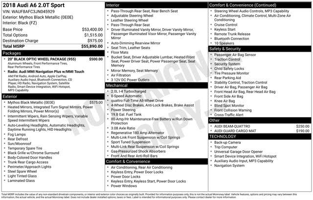 2018 Audi A6 2.0T quattro Premium Sedan AWD