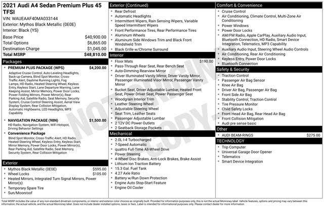 2021 Audi A4 quattro Premium Plus S Line 45 TFSI AWD
