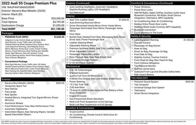 2022 Audi S5 3.0T quattro Premium Plus Coupe AWD