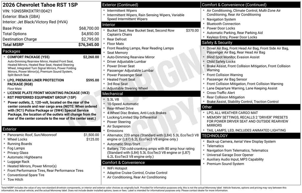 2026 Chevrolet Tahoe RST RWD