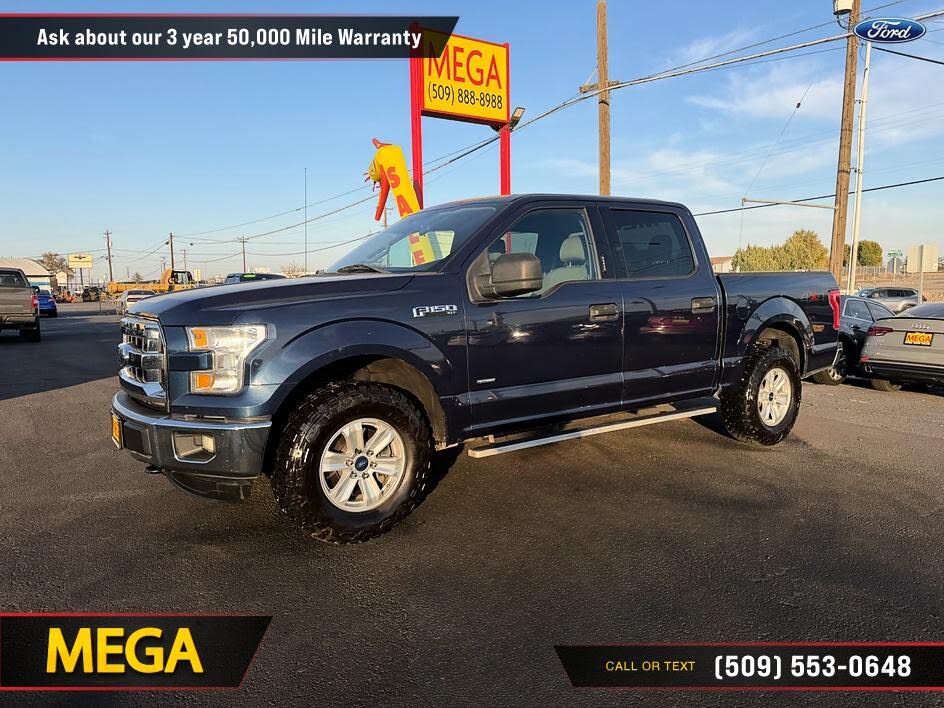 Blue 2015 Ford F-150 Pickup Truck Four-Wheel Drive Automatic