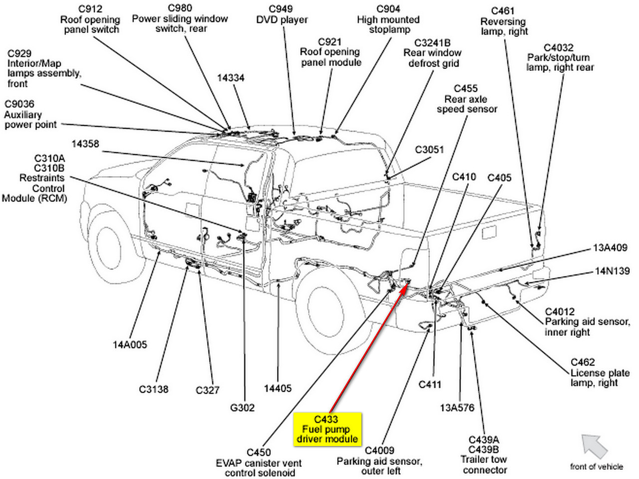 2013 ford f150 fuel pump driver module location