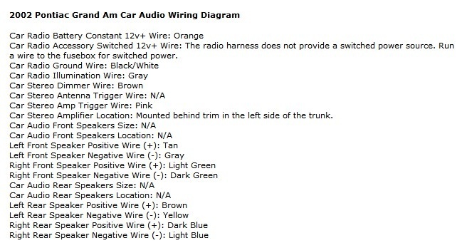 Pontiac Grand Am Questions Can Anyone Help Me With Splicing Factory Harness To After Market Radio Cargurus