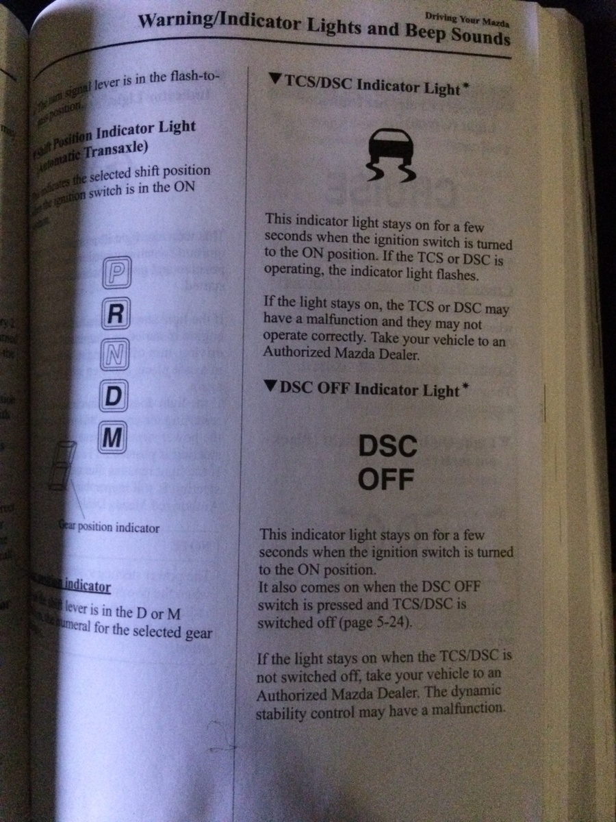 mazda cx 7 tcs off light flashing