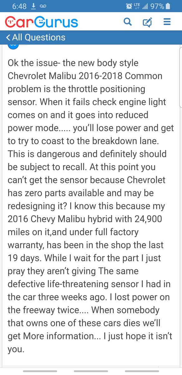 Chevrolet Malibu Questions Engine Power Reduced Cargurus Ca